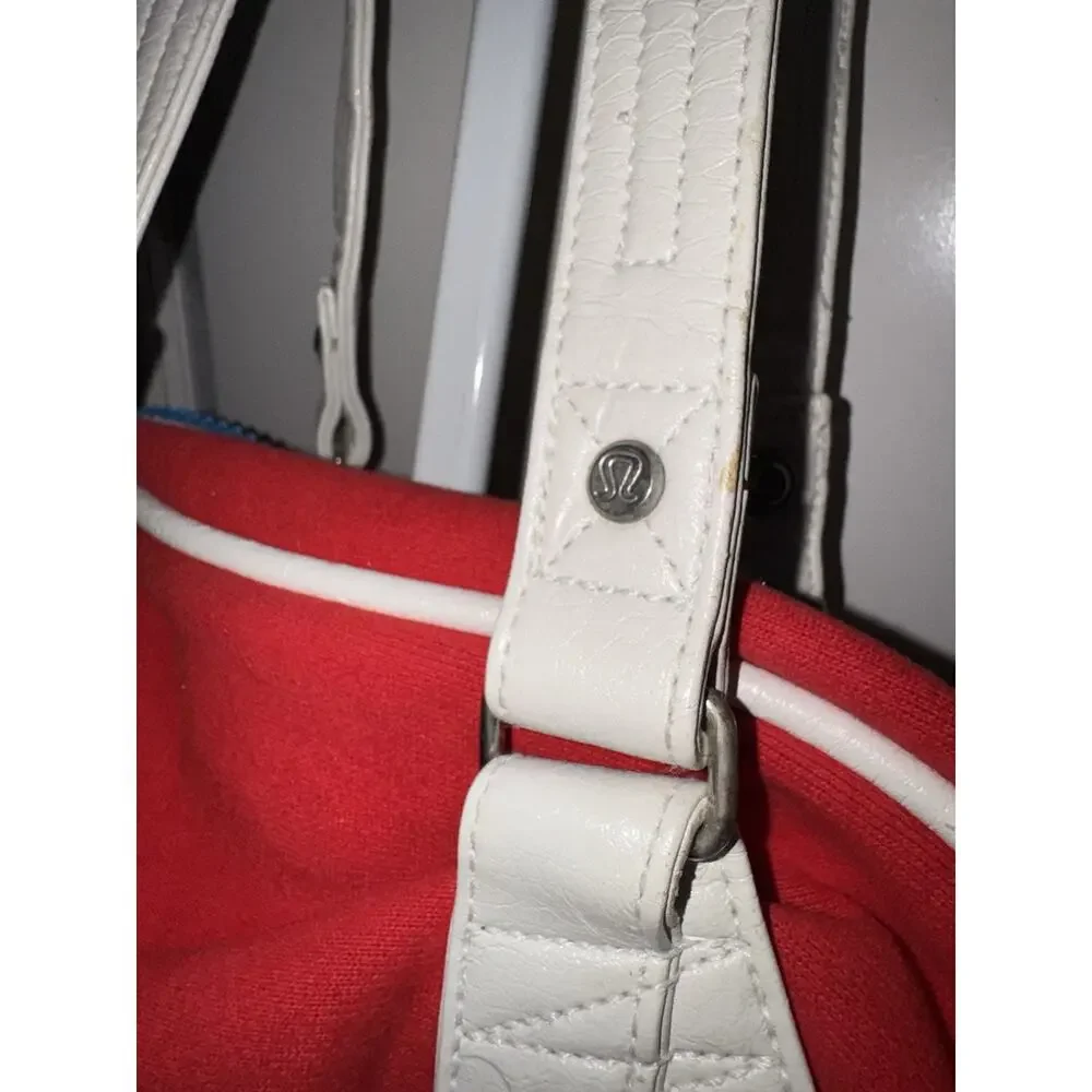 Rare Lululemon Red White Canvas Gym Duffel Tote Bag Floral Lining Project